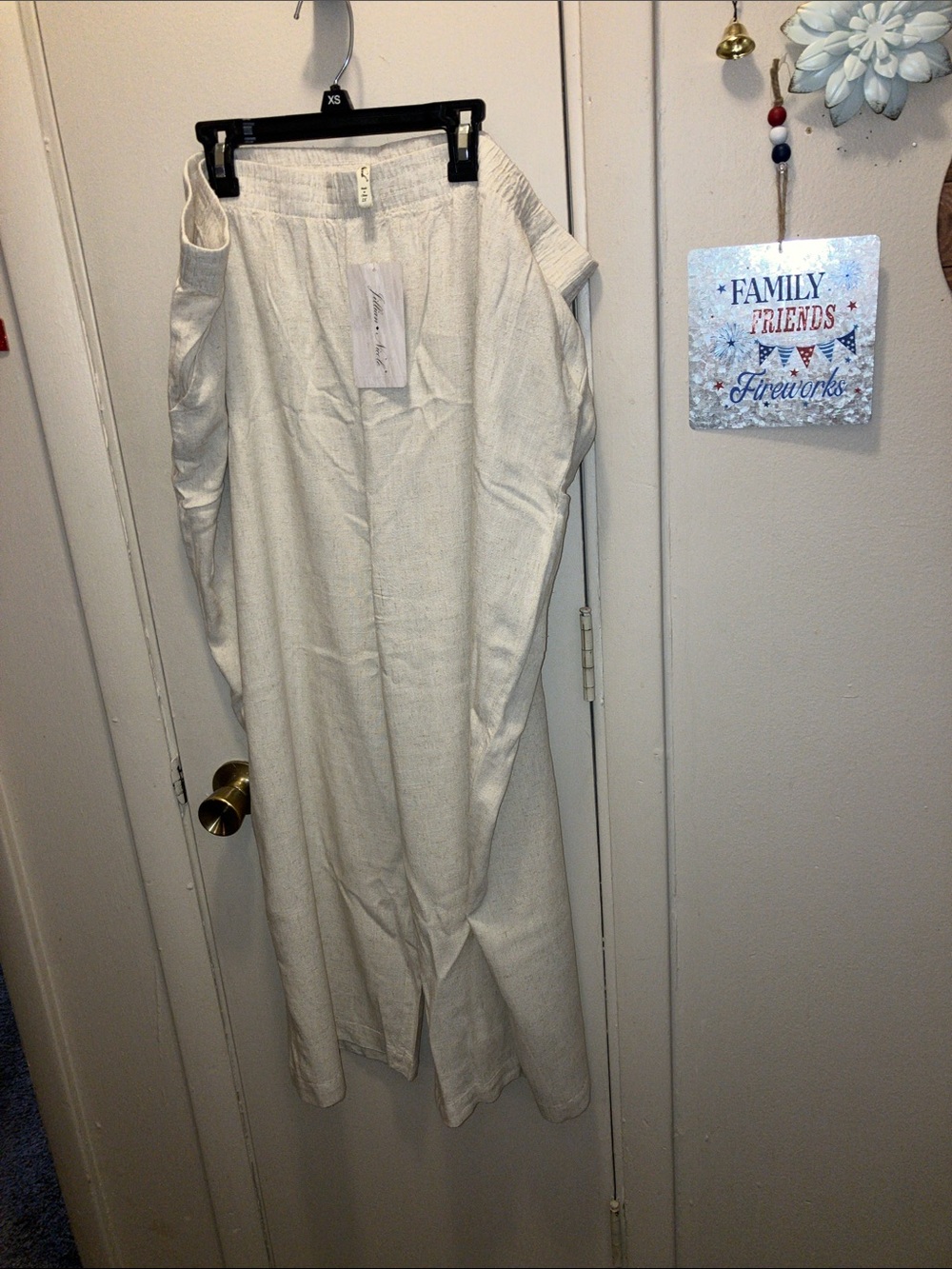 Jillian Nicole Relaxed Ankle-Length Linen Pants in Off-White Cream 2X New
